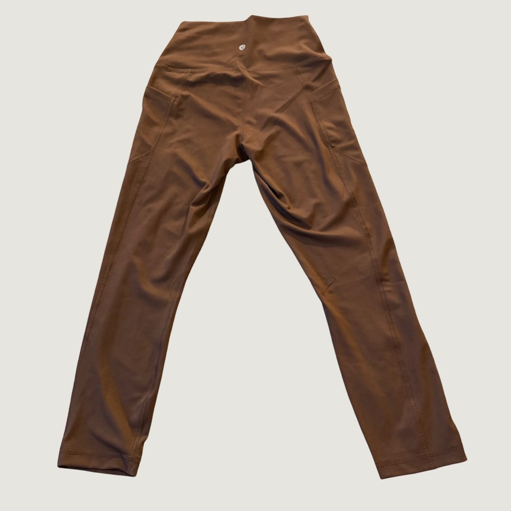 Velocity Active Stretch Capri Size S Pocket Leggings Brown Shaved Chocolate